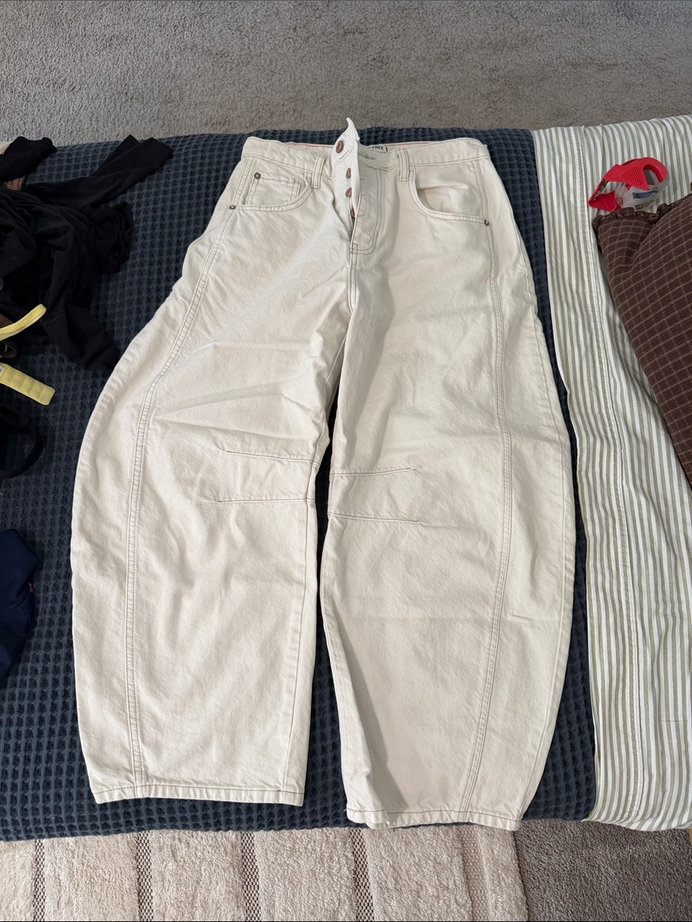 We The Free Cream Cargo Pants for Women - Wide Leg
